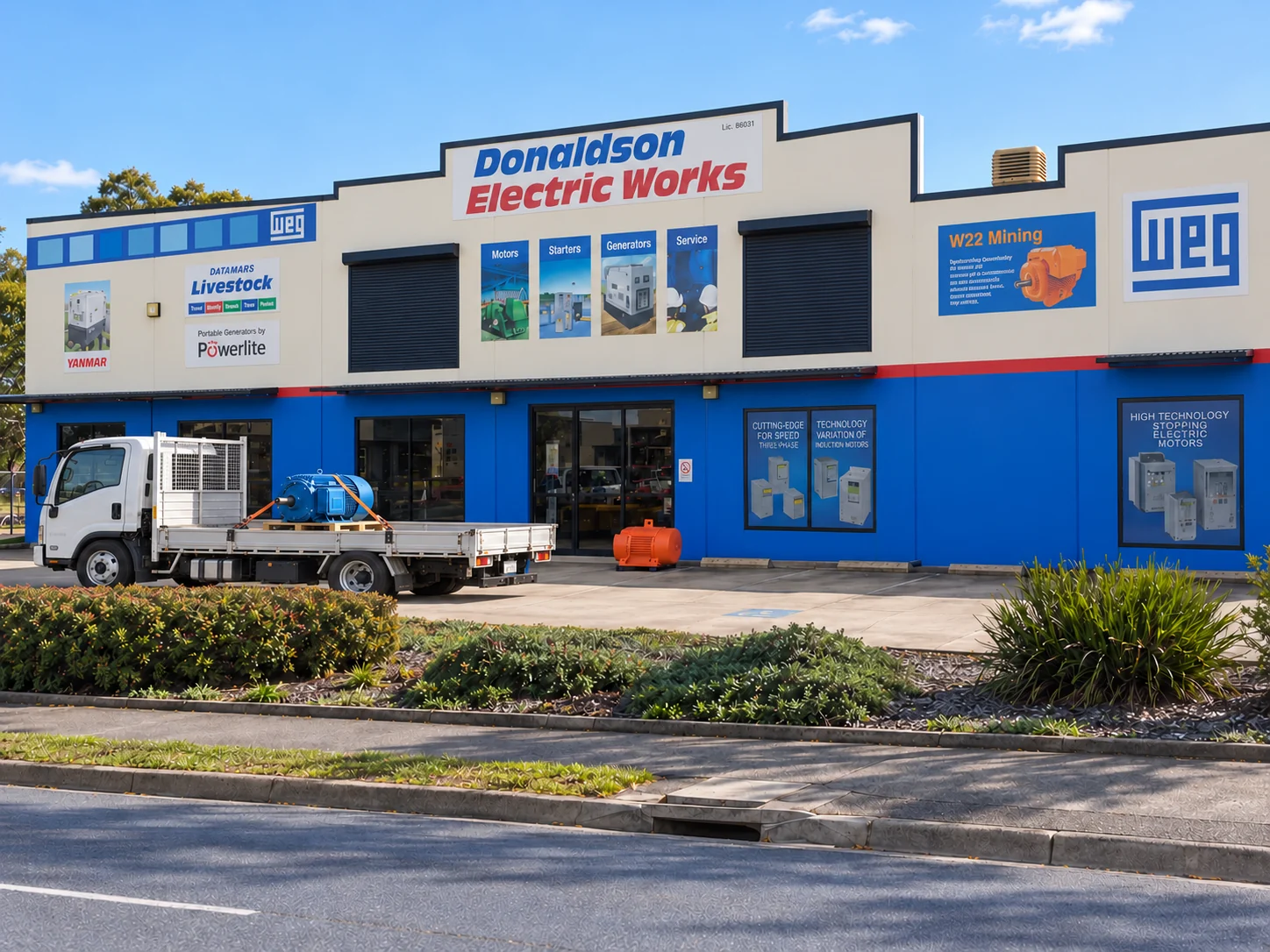 Tray Truck Loaded With a WEG Electric Motor Outside Donaldson Electric Works on McDougall Street, Wilsonton, Toowoomba