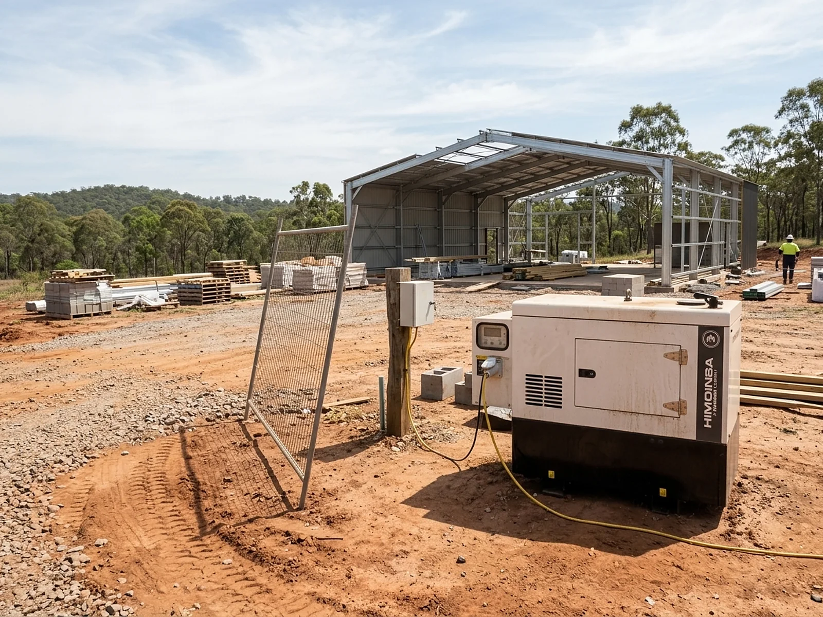Himoinsa Silenced Diesel Generator Supplying Temporary Power on a South East Queensland Shed Build